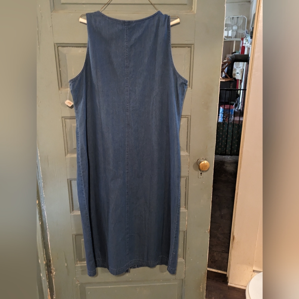 Vintage Talbots Denim sleeveless dress/jumper sz 16P blue 100% cotton - Picture 2 of 6